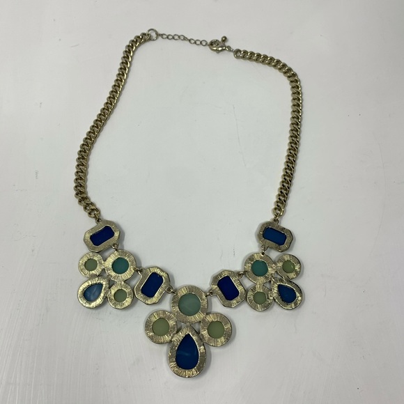 Gold Boho Blue Green Jewel Necklace! - Picture 6 of 8